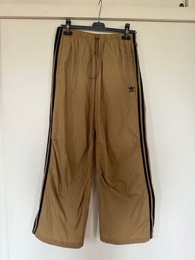 adidas Tan Track Pants with Black Side Stripes